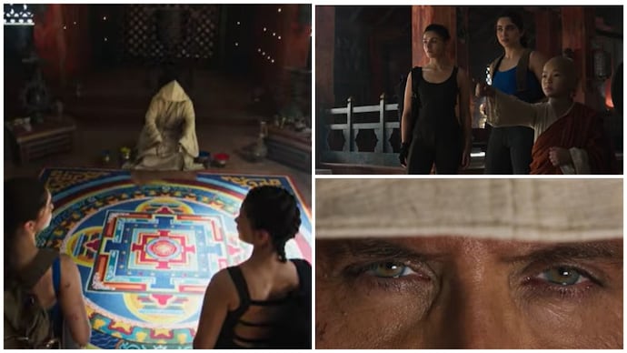 Alia Bhatt and Sharvari's (top right and left) Alpha, set for a July 3 release also has a cameo by Hrithik Roshan (bottom right). (Credit: YRF) Alpha trailer X reviews: Hrithik Roshan's cameo hypes Alia-Sharvari spy film