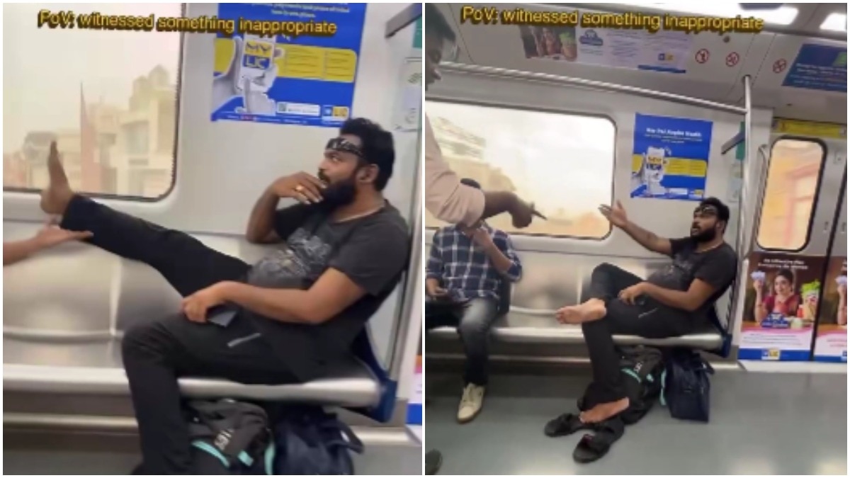 Hyderabad man puts feet up on seats in metro, passenger calls him out in video