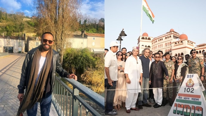 Pakistani fan meets Imtiaz Ali and AR Rahman at Wagah border. (Photo Credit: Instagram/ Saad Sheikh) Imtiaz Ali, AR Rahman