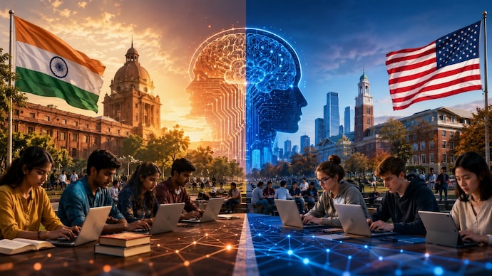 India vs US: How universities are taking different approaches to the AI revolution (AI generated image) India vs US: How universities are taking different approaches to the AI revolution (AI generated image)