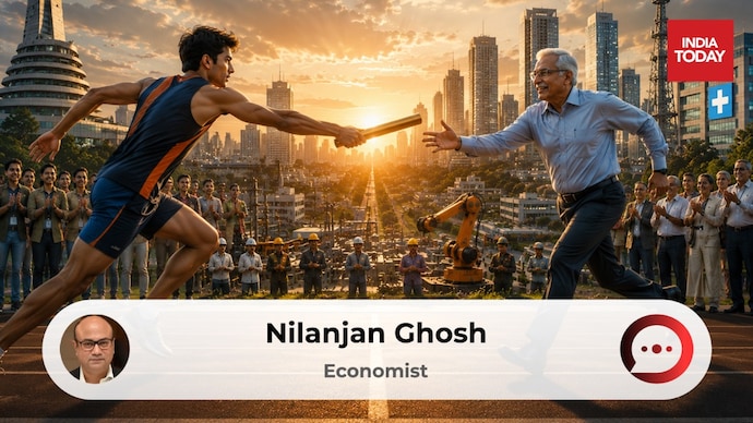 India's economic race would enter a new leg as the demographic dividend would pass the baton to an ageing society. (Image: India Today/ AI-generated)