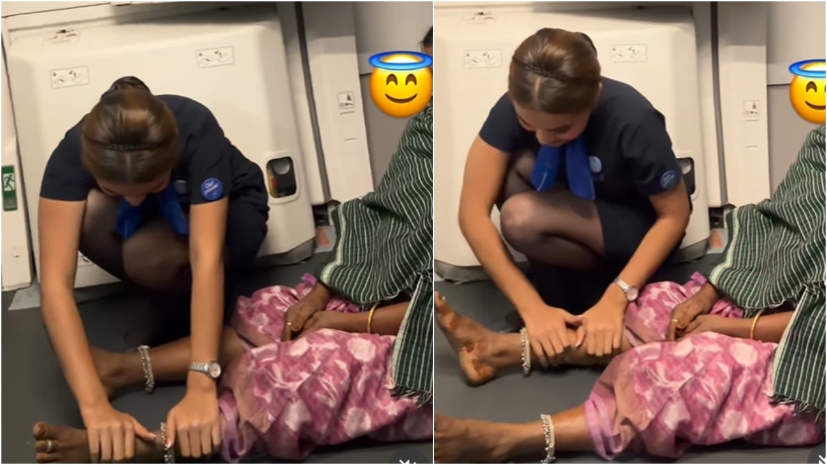 IndiGo air hostess puts meal aside to massage elderly passenger's feet