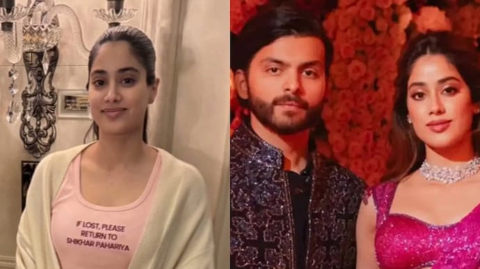 Janhvi Kapoor's customised nightsuit steals attention. (Credit: Instagram/bollywood.interactions) Janhvi Kapoor's customised nightsuit steals attention.
