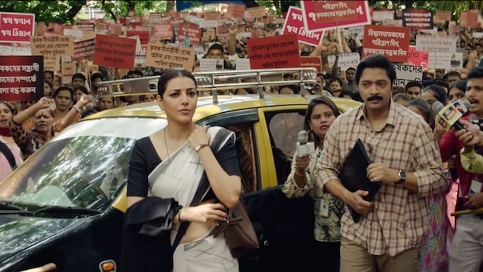 Kajal Aggarwal, Shreyas Talpade in a still from The India Story teaser. Kajal Aggarwal, Shreyas Talpade