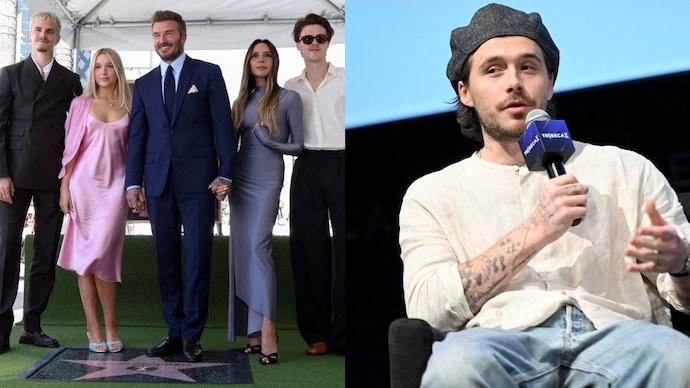 Brooklyn Beckham reacts to sister Harper's home visit