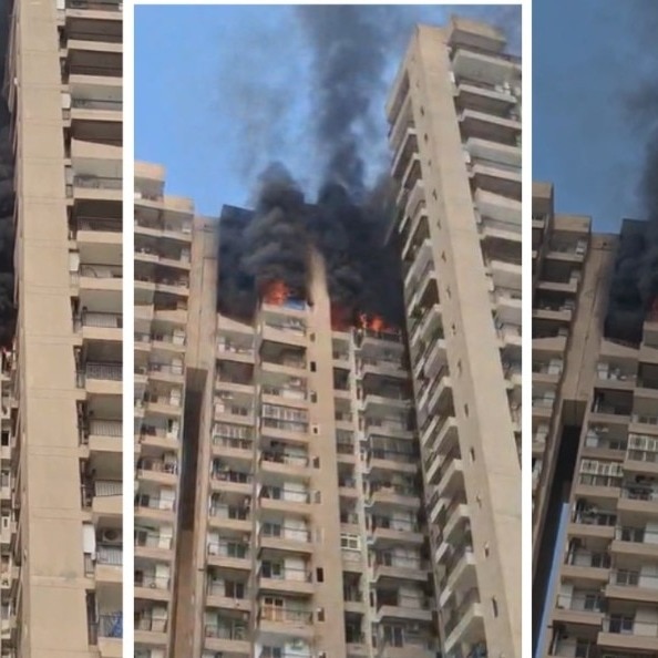 Noida high-rise catches fire after suspected AC blast; dousing underway