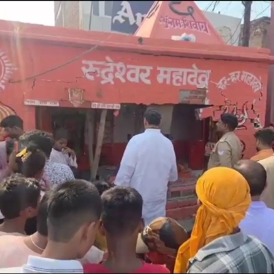 Crane tears through temple wall while reversing in UP's Mirzapur, sparks protest