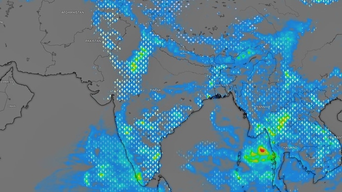 A weather shows rainy conditions in the Indian subcontinent. (Photo: Windy) Monsoon enters India with thunderous knock via Kerala, IMD warns of heavy rain