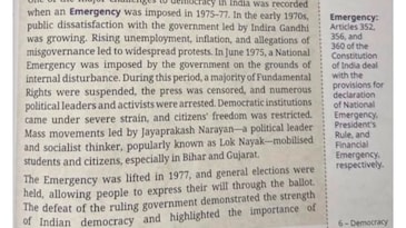 Emergency chapter introduced in NCERT Class 9 social science textbook Emergency chapter introduced in NCERT Class 9 social science textbook
