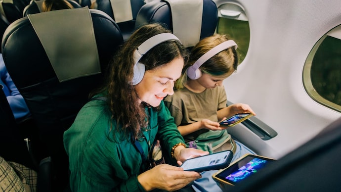 headphones on flight