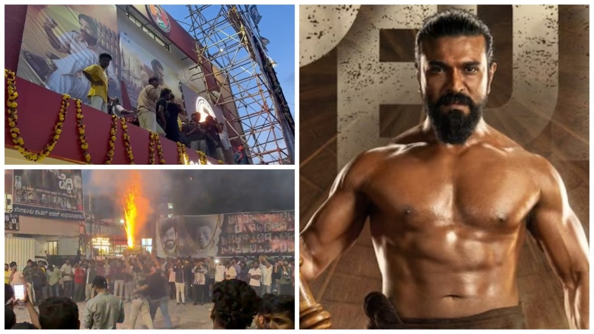 Peddi fever begins: Ram Charan fans burst crackers at the preview show. Video