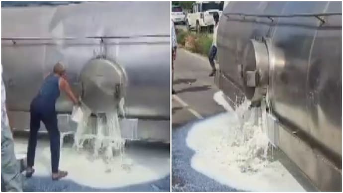 People rush in with buckets, bottles as milk tanker overturns on Delhi-Jaipur highway