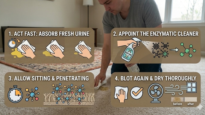 Pet urine can leave stubborn stains and odours in carpets. Here’s a simple guide to removing pet urine smell, preventing repeat accidents and keeping your home fresh.