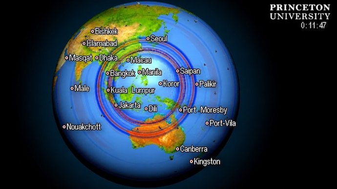 This shake map shows the movement of the seismic waves. (Photo: Princeton University) Phillipines earthquake shake map