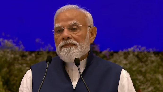Prime Minister Narendra Modi addresses at the NDA conclave as he became the longest-serving elected Prime Minister on Wednesday.