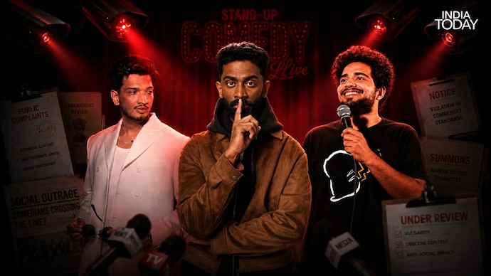 Pranit More drew criticism over his 'peak Gurgaon content' comment after an audience member made a sexist remark. (Credit: India Today/@Harsh Raj Sahani) Pranit More