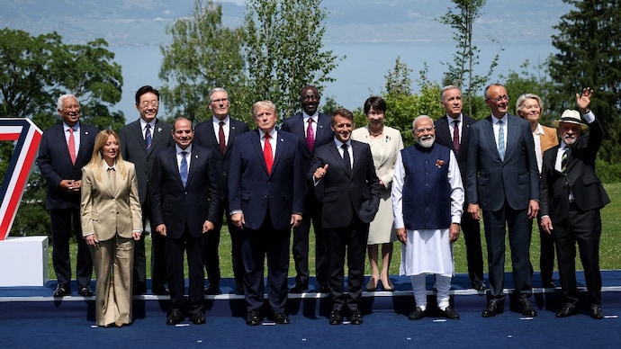 Prime Minister Narendra Modi with US President Donald Trump, French President Emmanuel Macron, and other global leaders at the G7 Summit. (Photo: Reuters)