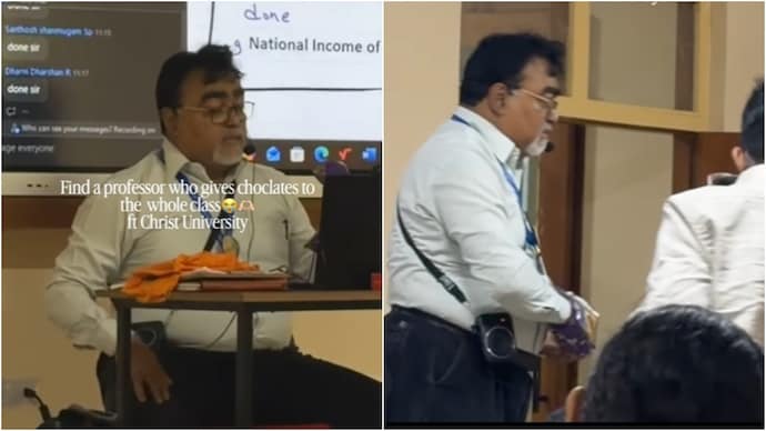 A Christ University professor has gone viral for distributing chocolates after classes. (Photo: Instagram) professor