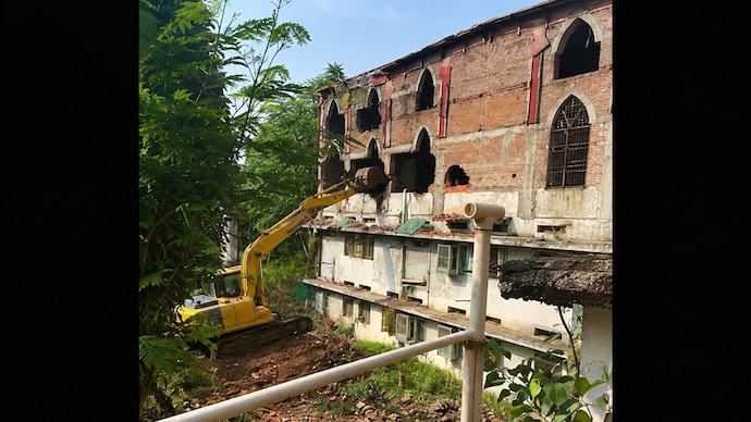 The structure was demolished on Monday using bulldozers amid tight security arrangements.