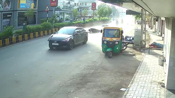 Caught on CCTV: Gujarat teen crashes car into scooter, throws rider into air