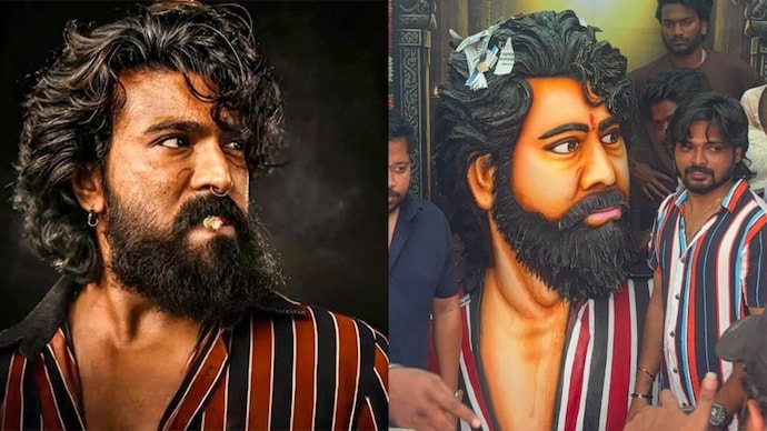 Ram Charan's fans apologized for erecting his statue which does not look like him. Ram Charan in Peddi