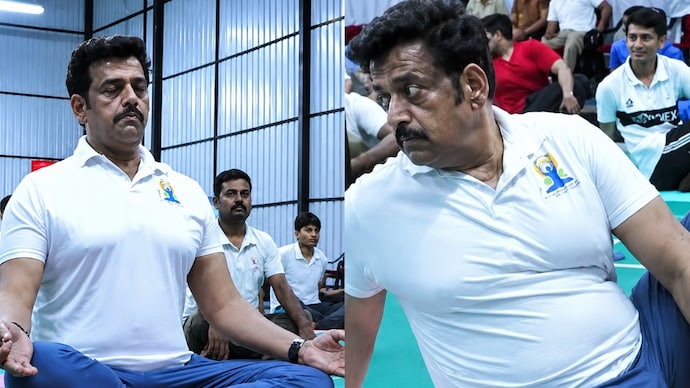 Ravi Kishan's viral yoga session sparked 'Gutkhasan' jokes online. (Photo Credit: X) Ravi Kishan