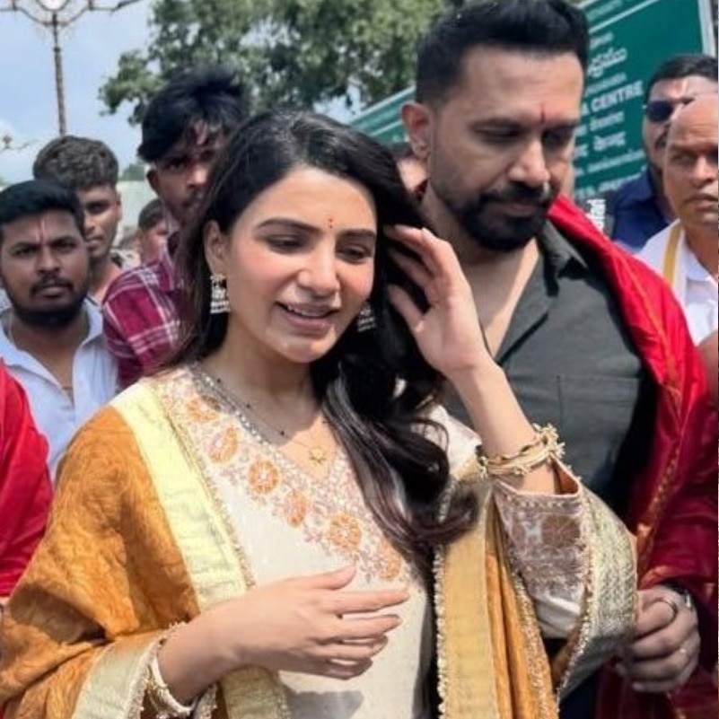 Samantha, Raj Nidimoru visit Tirupati ahead of Maa Inti Bangaaram release. Watch