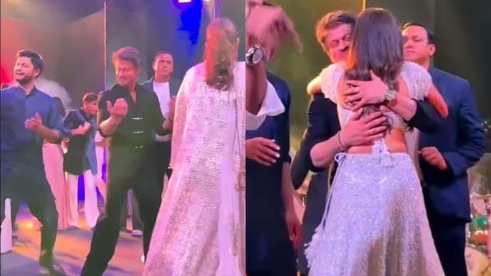 :Shah Rukh Khan at Surpiya Sule's daughter's pre-wedding bash (Credit: Instagram/ManavManglani) Shah Rukh Khan at Surpiya Sule's daughter's pre-wedding bash