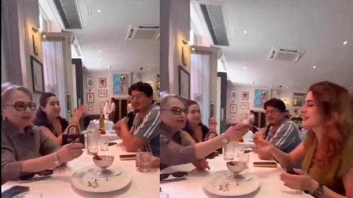 Sharmila Tagore, Saa Ali Khan at Kubra Khan's birthday celebration. (Credit: X/choga_don) Sharmila Tagore, Saa Ali Khan at Kubra Khan's birthday celebration.