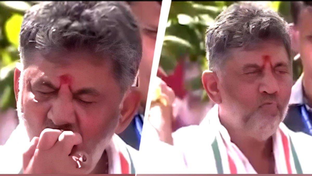 Video: DK Shivakumar bites apples, tosses it into 