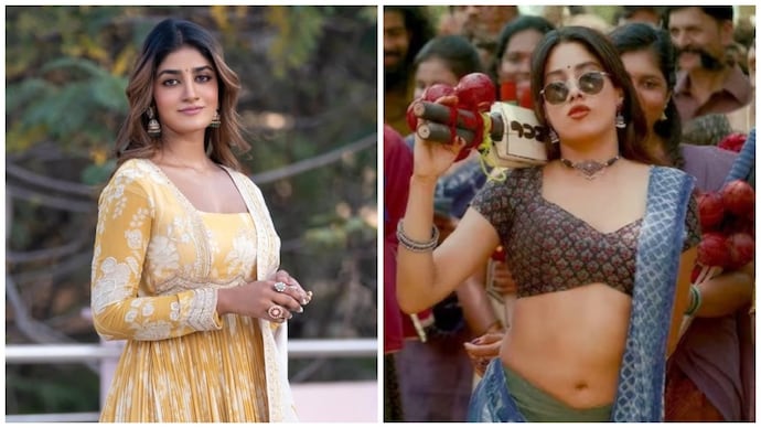 Dimple Hayathi (L) questioned those criticising Janhvi Kapoor (R) over her role in Peddi. Don’t blame Janhvi, blame the makers: Telugu actor Dimple Hayathi on Peddi row