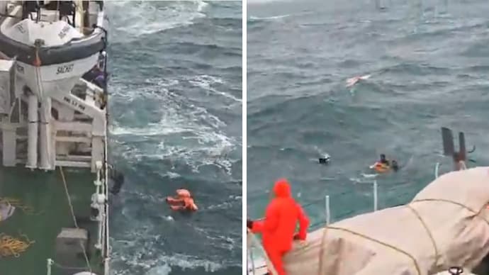 The crew reported that the vessel was taking on water due to hull damage caused by rough sea conditions, putting all six fishermen on board at risk.