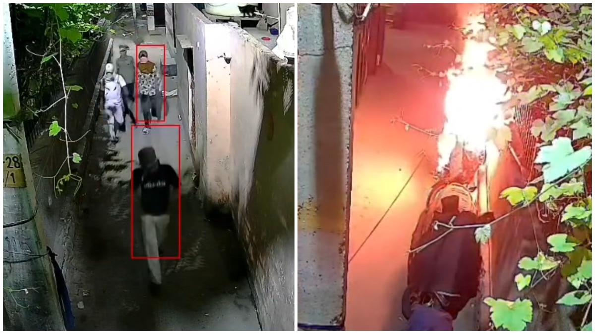 Caught on CCTV: Masked men set bikes ablaze in Del