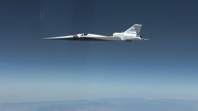 The Nasa X-59 experimental aircraft soaring through the sky during its first successful supersonic test flight on June 5. (Photo: Nasa) The Nasa X-59 experimental aircraft soaring through the sky during its first successful supersonic test flight on June 5. (Photo: Nasa)