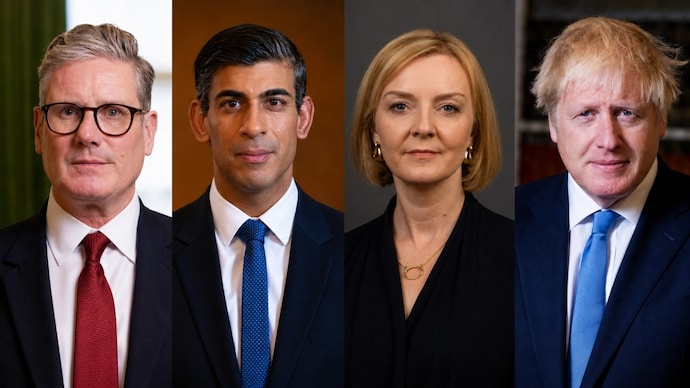 Together, British PMs (Left to Right) Keir Starmer, Rishi Sunak, Liz Truss and Boris Johnson have occupied 10 Downing Street for nearly seven years.