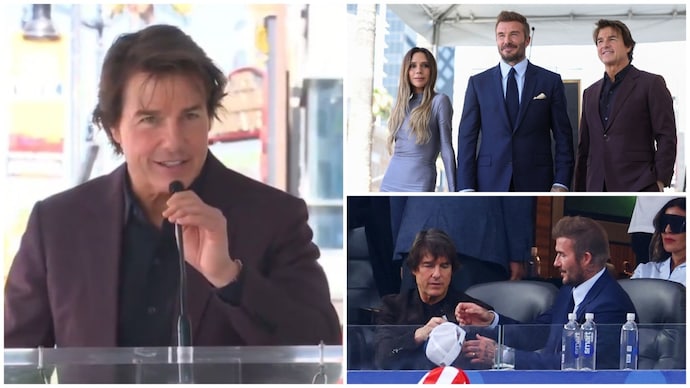 Tom Cruise (L) attended the Hollywood Walk of Fame event alongside David Beckham and Victoria Beckham (Top right). (Credit: Reuters) David Beckham gets Walk of Fame star, Tom Cruise calls his journey a Hollywood story