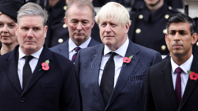 Reuters) British Prime Minister Keir Starmer alongside Rishi Sunak and Boris Johnson