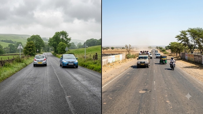 UK roads are melting during the ongoing heatwave, but Indian roads remain intact even above 45°C. Here's how different asphalt, bitumen grades and climate-based engineering make the difference. (AI generated image) UK roads are melting during the ongoing heatwave, but Indian roads remain intact even above 45°C. Here's how different asphalt, bitumen grades and climate-based engineering make the difference. (AI generated image)