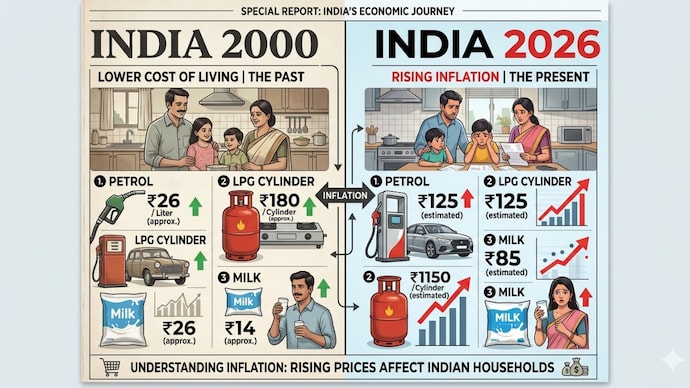 A comparison of selected everyday essentials shows how prices have changed between 2000 and 2026