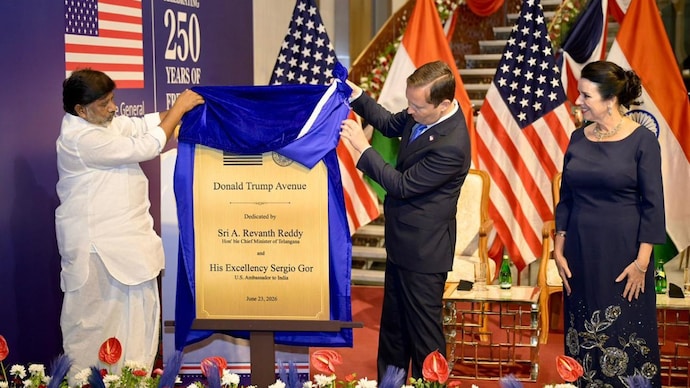 US Ambassador Sergio Gor and Telangana Deputy CM Mallu Bhatti Vikramarka unveiled the ceremonial plaque renaming the Hyderabad road as ‘Donald Trump Avenue’.