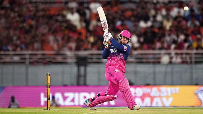 HIT PARADE: Vaibhav in action against SRH in the IPL semi-final eliminator match. He hit 97 off 29 balls. (Photo: PTI)