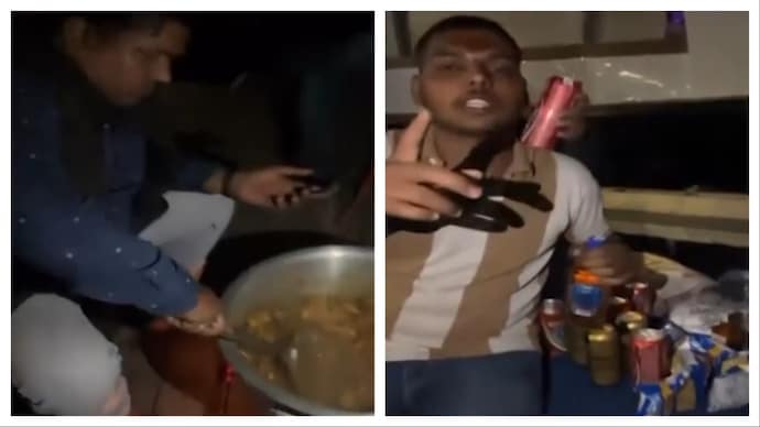 A video of aA group of people seen cooking chicken and having alcohol on a boat in Ganga went viral online. (Screengrab) Varanasi Ganga boat chicken party