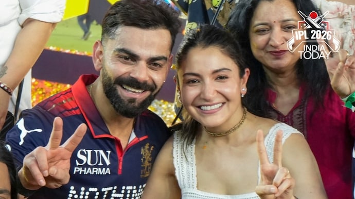 Anushka Sharma (right) and Virat Kohli (left) celebrate RCB's second IPL win (Credits: Instagram/IndiaToday) Anushka Sharma (right) and Virat Kohli (left) celebrate RCB's second IPL win
