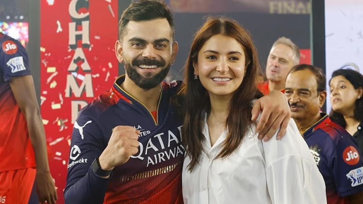 Picture of Virat Kohli (left) and Anushka Sharna (right) from RCB IPL title 2025 win