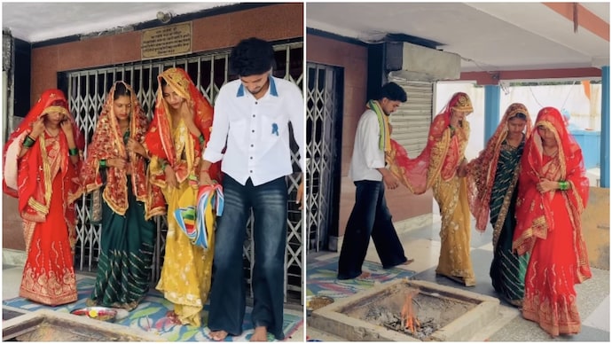 3 sisters marry same man in UP, wait till you see the reason behind their choice (Photos: @ak_rajput9990/Instagram) 3 sisters marry same man in UP, wait till you see the reason behind their choice