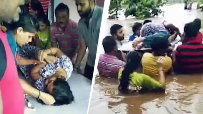 A video of the rescue, showing villagers carefully navigating the flooded stretch with Yadav lying on the wooden door, has since gone viral on social media.