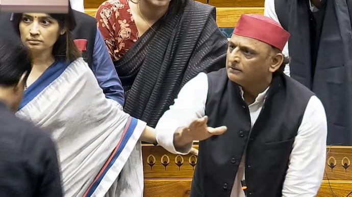 Akhilesh Yadav in Parliament on Wednesday