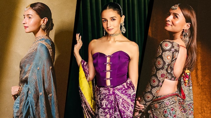Alia Bhatt in three saree looks at Akansha Ranjan's wedding.