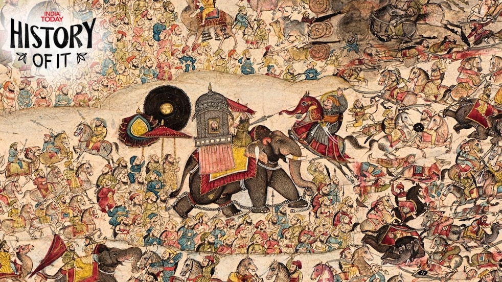 An early 19th-century painting by Rajput artist Chokha of Devgarh depicting Maharana Pratap's charge at Raja Man Singh's elephant during the Battle of Haldighati. (Image: Royal Asiatic Society)