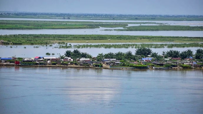 A flood-affected area at Mayong, in Morigaon district, Assam